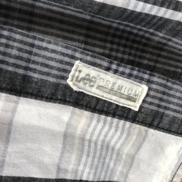 Lee Mens Shirt Medium Plaid Button Up Long Sleeve Check Casual Top Gray Classic - Picture 9 of 13
